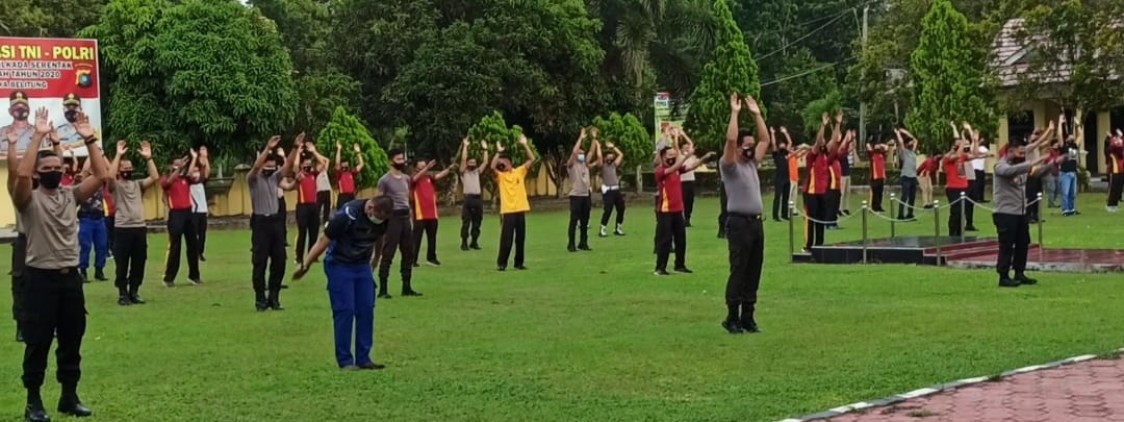 Cegah penyebaran Covid- 19, Polres Bateng Bersih-Bersih Mako dan Senam AWS3.