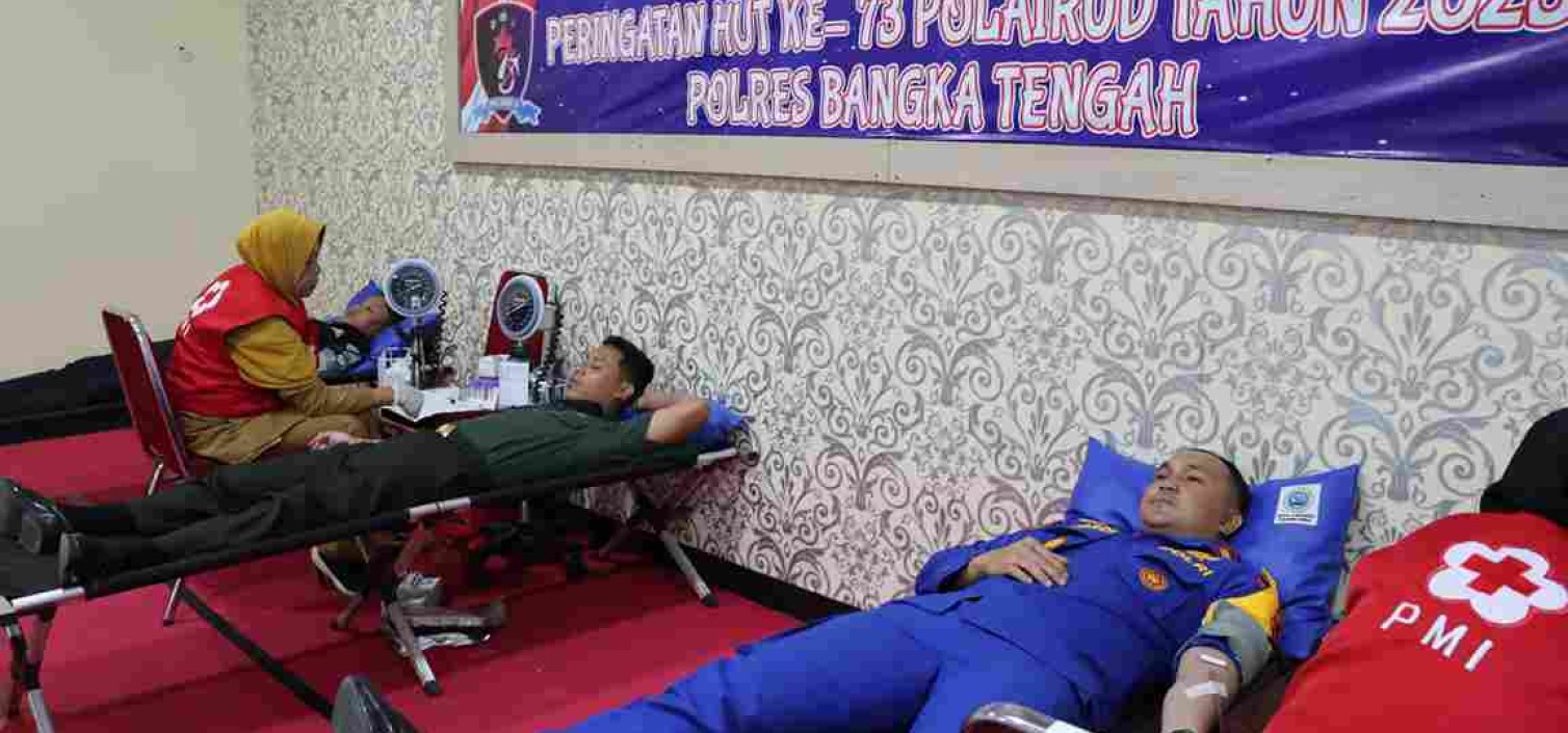 Gelar Bakti Kesehatan, Sat Polairud Polres Bangka Tengah Berikan Donor Darah pada HUT 73 POLAIRUD