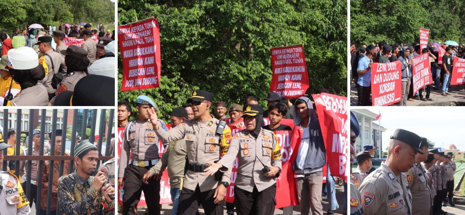Gabungan Personel Polres Bangka Tengah Amankan Aksi Unjuk Rasa Damai di Kantor Pengadilan Negeri