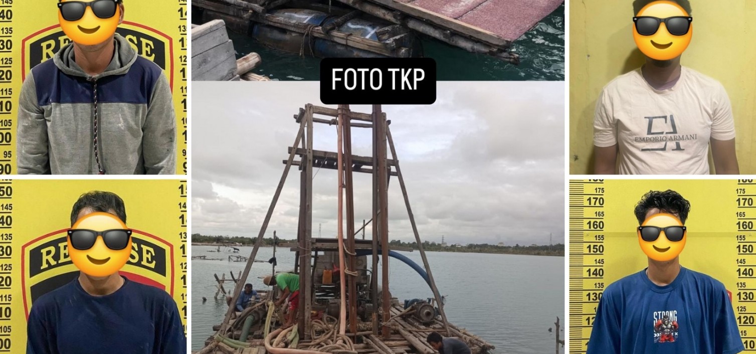 SAT RESKRIM POLRES BANGKA TENGAH BEKUK PENAMBANG ILEGAL DI WIUP PT TIMAH