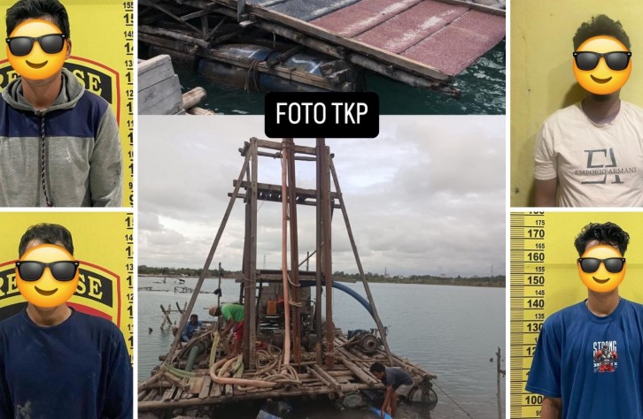 SAT RESKRIM POLRES BANGKA TENGAH BEKUK PENAMBANG ILEGAL DI WIUP PT TIMAH