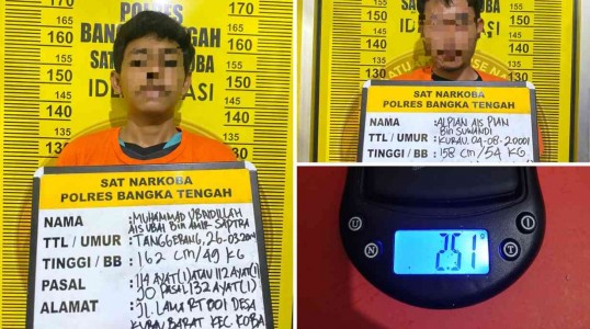 Satresnarkoba Polres Bangka Tengah Amankan Dua Pelaku Narkotika di Desa Kurau
