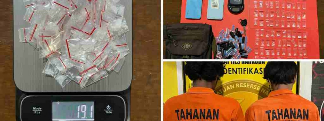 SATRESNARKOBA POLRES BANGKA TENGAH RINGKUS DUA PEMUDA DIDUGA EDARKAN SABU DI SIMPANG KATIS