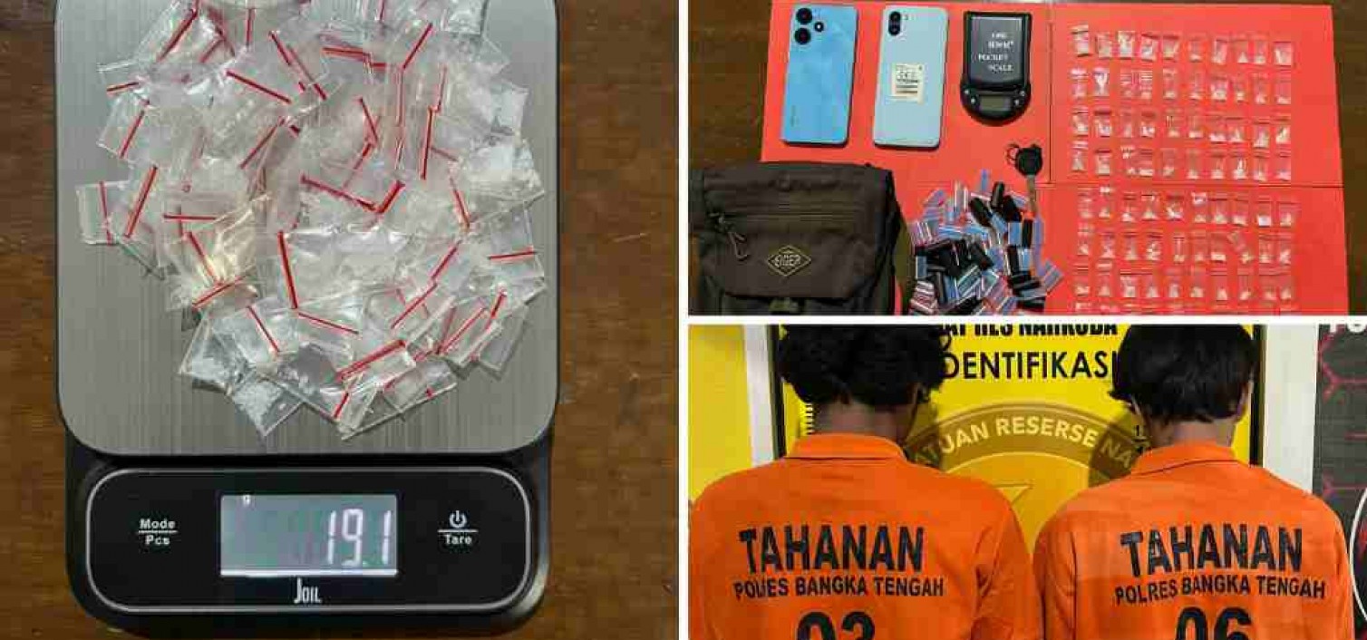 SATRESNARKOBA POLRES BANGKA TENGAH RINGKUS DUA PEMUDA DIDUGA EDARKAN SABU DI SIMPANG KATIS