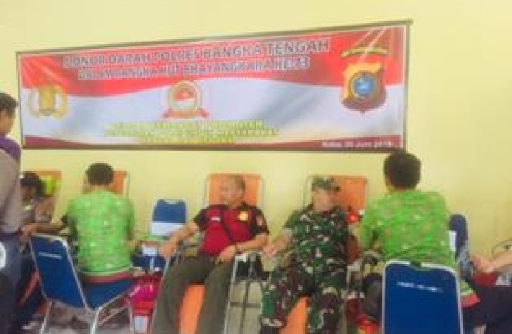 Polres Bangka Tengah Gelar Donor Darah Pada Rangkaian HUT Bhayangkara Ke 73