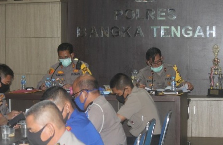 Kapolres Bangka tengah Ikuti Raker TW 1 Polda kep. Babel Dengan Video Converence