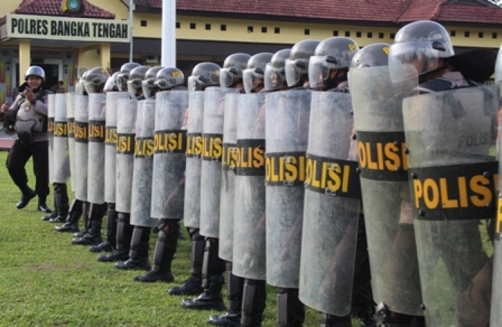 Jelang pilkada 2020, polres bangka tengah gelar latihan dalmas