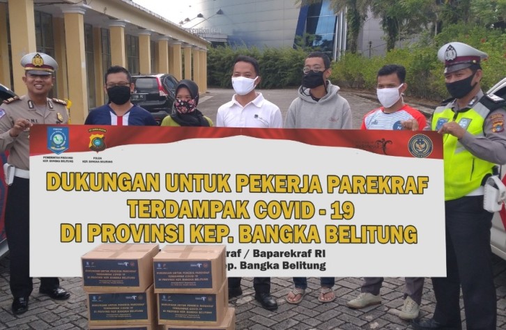 Sat Lantas Polres Bangka tengah salurkan 36 paket sembako dari Kementerian Pariwisata dan Ekonomi Kreatif