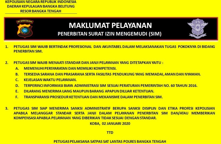 MAKLUMAT PELAYANAN SAT PAS POLRES BANGKA TENGAH
