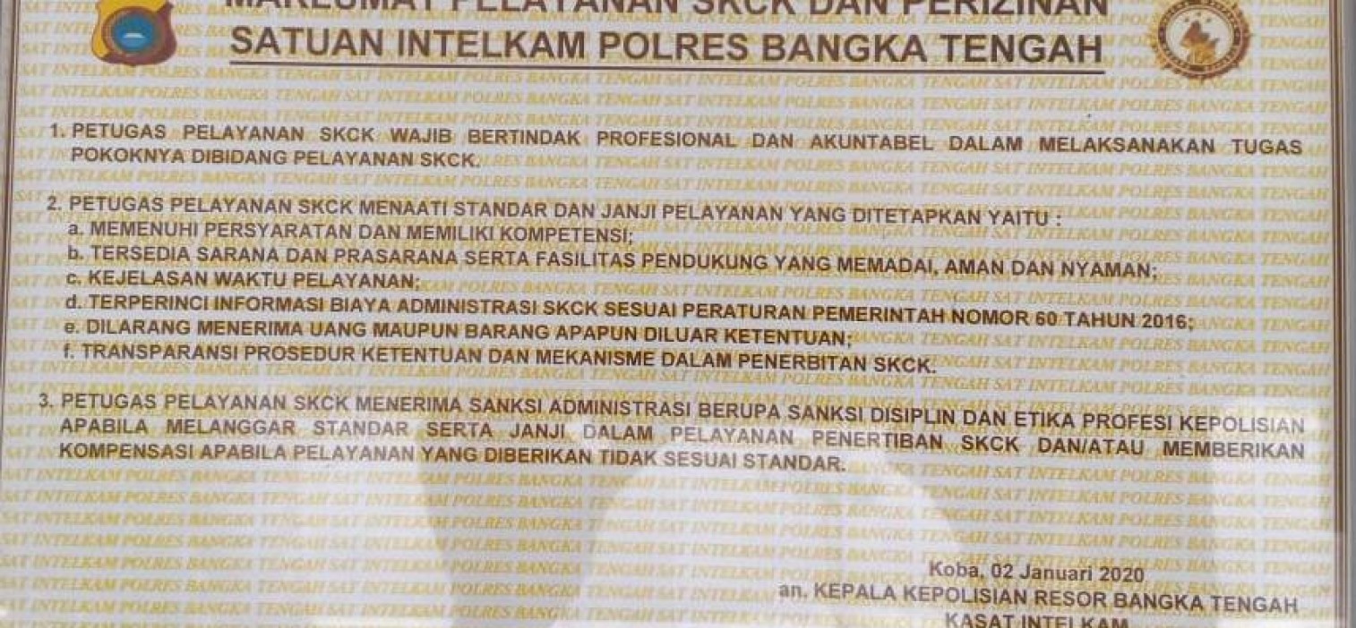 MAKLUMAT PELAYANAN SKCK DAN PERIZINAN SAT INTELKAM POLRES BANGKA TENGAH