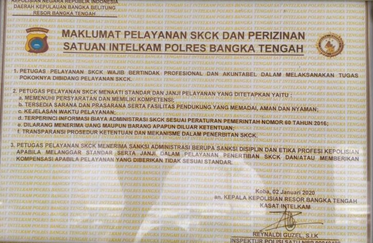 MAKLUMAT PELAYANAN SKCK DAN PERIZINAN SAT INTELKAM POLRES BANGKA TENGAH