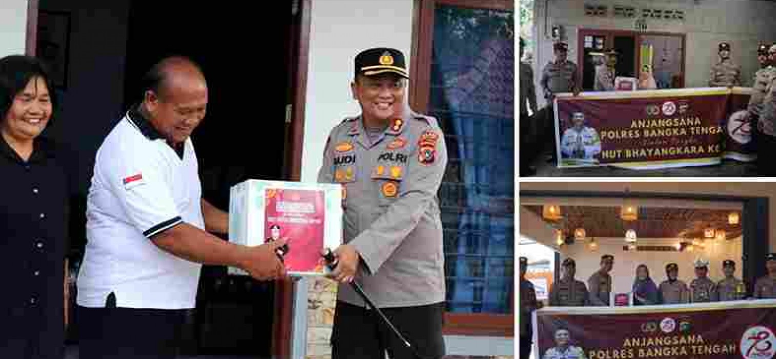 Hujan- Hujan tetap Sambut Hari Bhayangkara ke-78, Polres Bangka Tengah Gelar Anjangsana bersama Bhayangkari Peduli