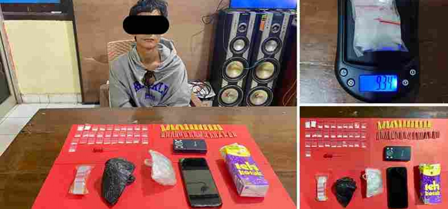 SIMPAN SABU 9,39 GRAM DI PONDOK KEBUN, PEMUDA 20 TAHUN DI AMANKAN POLISI