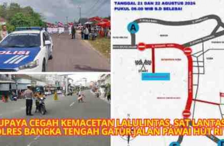UPAYA CEGAH KEMACETAN LALULINTAS, SAT LANTAS POLRES BANGKA TENGAH GATUR JALAN PAWAI HUT RI 79