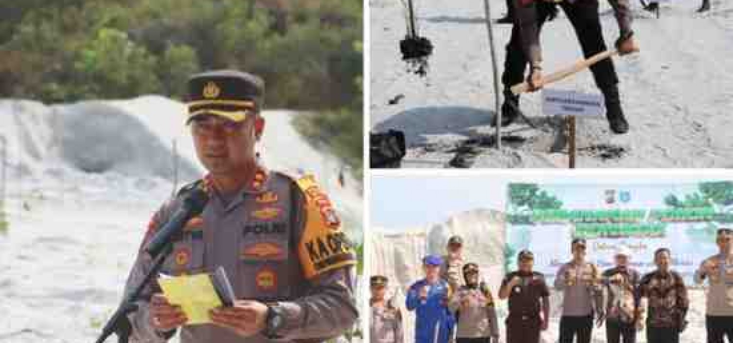 POLRES BANGKA TENGAH HIJAUKAN AREA LAHAN BEKAS TAMBANG BERSAMA FORKOPIMDA SERENTAK