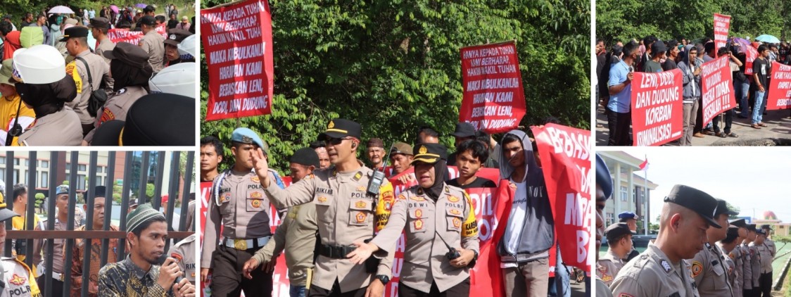 Gabungan Personel Polres Bangka Tengah Amankan Aksi Unjuk Rasa Damai di Kantor Pengadilan Negeri