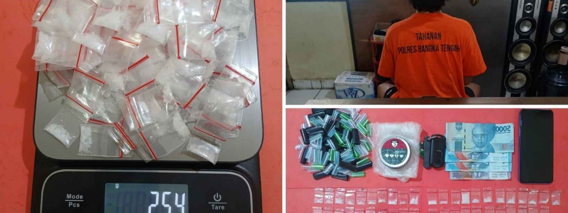 Polres Bangka Tengah Kembali Ungkap Kasus Narkotika, 25,4 gram Paket Sabu Diamankan