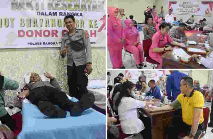 Polres Bangka Tengah Gelar Bakti Kesehatan Donor Darah Sambut HUT Bhayangkara ke-79