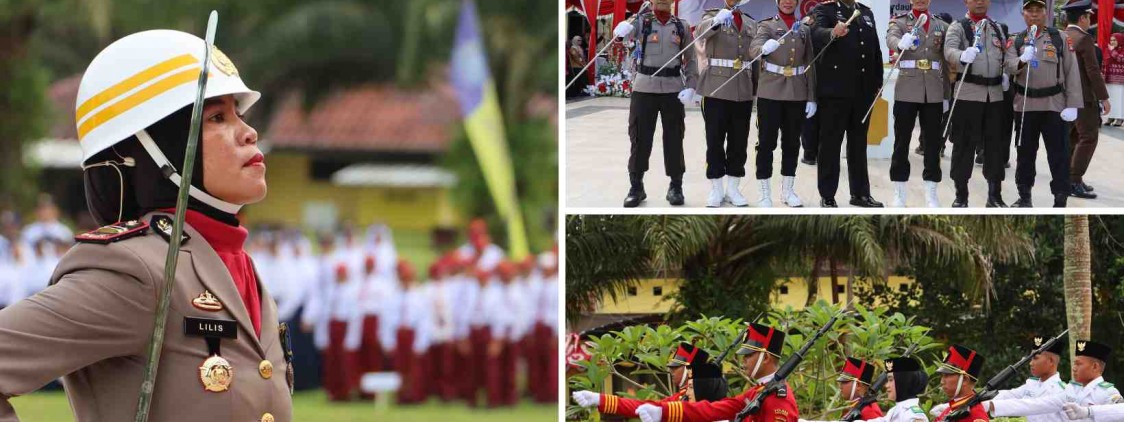 Polwan Polres Bangka Tengah Jadi Komandan Upacara Perdana di HUT RI ke-80 di Halaman Kantor Bupati