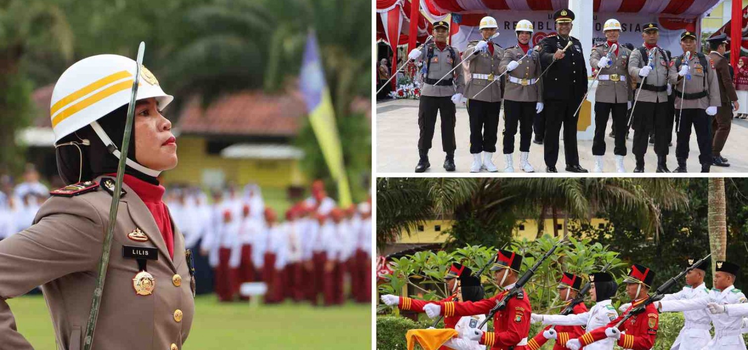 Polwan Polres Bangka Tengah Jadi Komandan Upacara Perdana di HUT RI ke-80 di Halaman Kantor Bupati