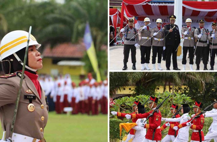 Polwan Polres Bangka Tengah Jadi Komandan Upacara Perdana di HUT RI ke-80 di Halaman Kantor Bupati