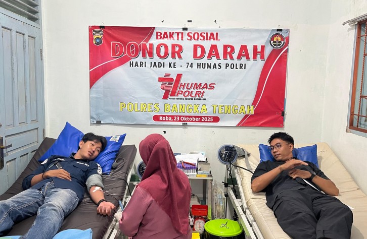 POLRES BANGKA TENGAH GELAR DONOR DARAH DALAM RANGKA HUT HUMAS POLRI KE-74